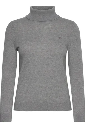 GANT Extrafine Lambswool Blend Rollneck Tops Knitwear Turtleneck Grey