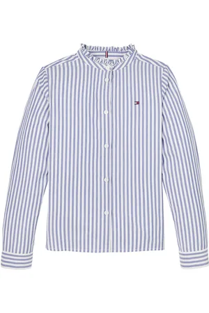 Tommy Hilfiger Ruffle Collar Blouse Ls Tops Shirts Long-sleeved Shirts Blue