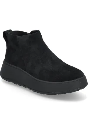FitFlop F-Mode Suede Flatform Zip Ankle Boots Shoes Boots Ankle Boots Ankle Boots Flat Heel Black