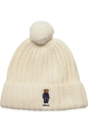 Ralph Lauren Rws Wool Recyc Nyln-Pom Dnm Bear Be Accessories Headwear Beanies Cream
