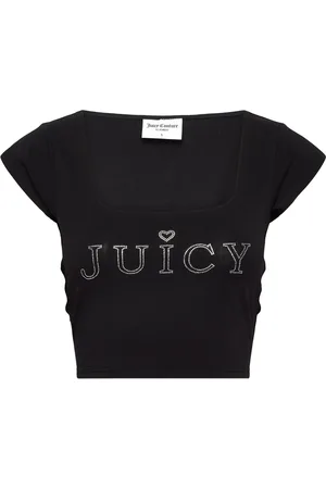 Juicy Couture Regal Square Neck Cropped Tee Tops Crop Tops Short-sleeved Crop Tops Black