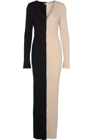 BUBBLEROOM Contrast Rib Knitted Dress Maxikjole Festkjole Beige