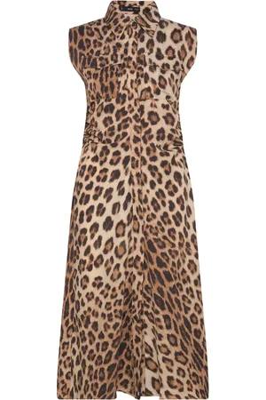 MANGO Leopard-Print Shirt Dress Knælang Kjole Brown