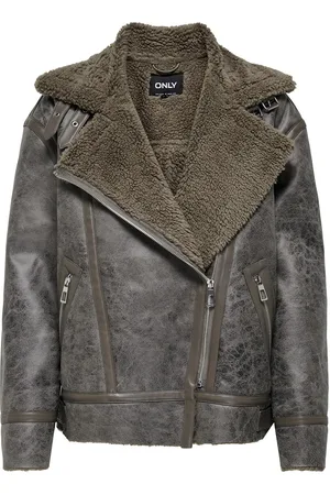 ONLY Onlbetty Bonded Over D Aviator Cc Otw Læderjakke Skindjakke Grey