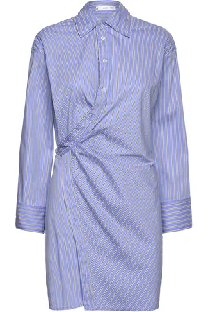 MANGO Striped Wrap Shirt Dress Kort Kjole Blue