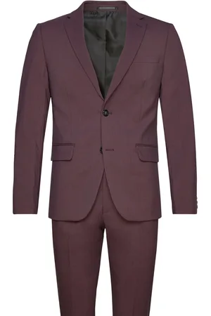 Lindbergh Plain Mens Suit - Normal Length Habit Burgundy