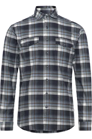 Lindbergh Checked Brushed Shirt L/S Tops Shirts Casual Navy
