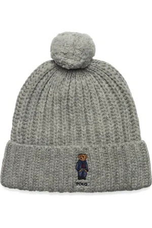 Ralph Lauren Rws Wool Recyc Nyln-Pom Dnm Bear Be Accessories Headwear Beanies Grey