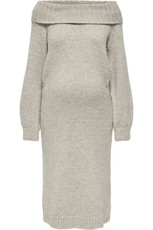 ONLY Olmmarie Ls Off Shoulder Dress Knt Dresses Knitted Dresses Grey