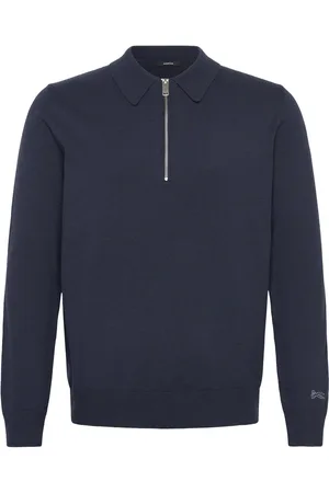 Denham Mens Pullover Lg. Sleeve Polo Neck Tops Knitwear Half Zip Jumpers Navy