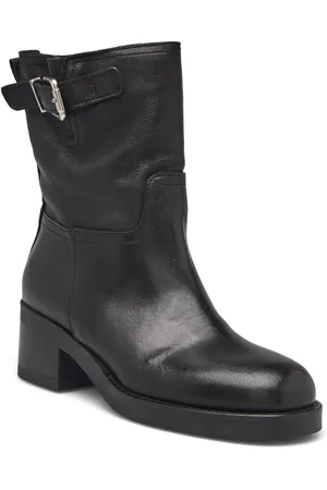 A Pair New Heel Biker Buckle Shoes Boots Ankle Boots Ankle Boots With Heel Black