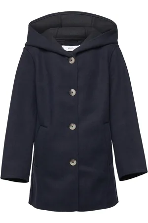 MANGO Hooded Button Coat Outerwear Jackets & Coats Coats Navy