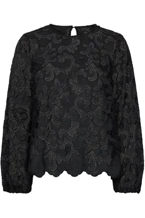Minus Msmisala Long Sleeve Lace Blouse Tops Blouses Long-sleeved Black