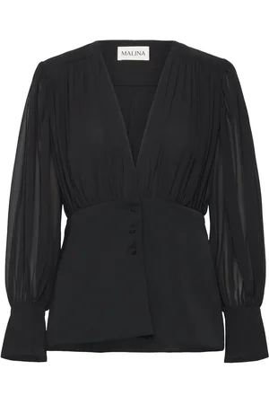 By Malina Wilhelmina Wrap Detail Chiffon Blouse Tops Blouses Long-sleeved Black