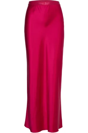 Ahlvar Gallery Hana Long Logo Satin Skirt Lang Nederdel Red