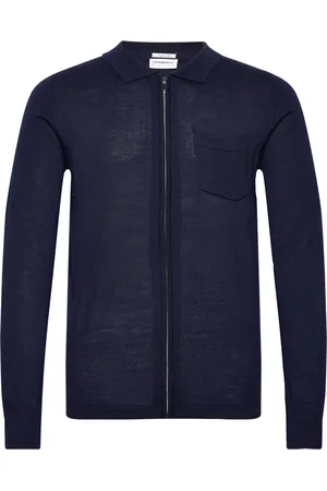Lindbergh Merino Polo Collar Zip Cardigan Tops Knitwear Full Zip Jumpers Navy
