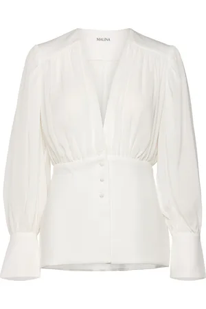 By Malina Wilhelmina Wrap Detail Chiffon Blouse Tops Blouses Long-sleeved White