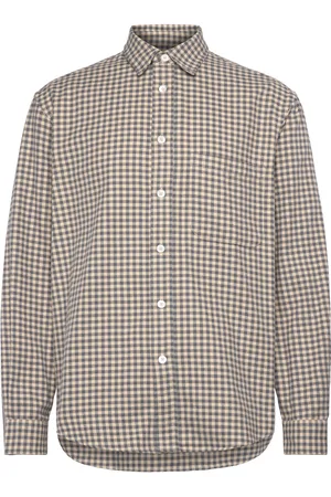 GARMENT PROJECT Relaxed Long Sleeved Shirt - Grey/Beige Check Tops Shirts Casual Beige