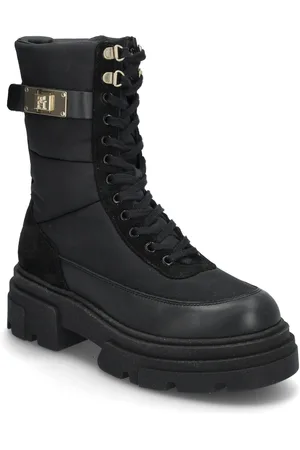 Tommy Hilfiger Biker Leather Mix Lace-Up Shoes Boots Ankle Boots Laced Boots Black