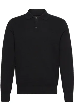 Clean Cut Mads Knitted Polo Tops Knitwear Long Sleeve Knitted Polos Black