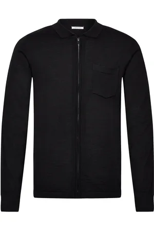 Lindbergh Merino Polo Collar Zip Cardigan Tops Knitwear Full Zip Jumpers Black