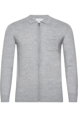 Lindbergh Merino Polo Collar Zip Cardigan Tops Knitwear Full Zip Jumpers Grey