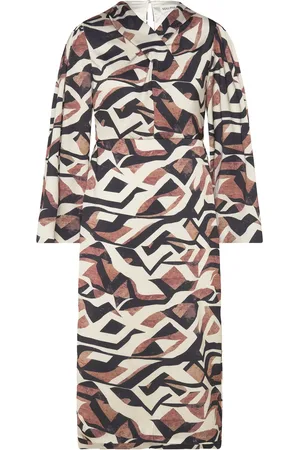 By Malina Lindsey Long Sleeved Satin Midi Dress Knælang Kjole Multi/patterned