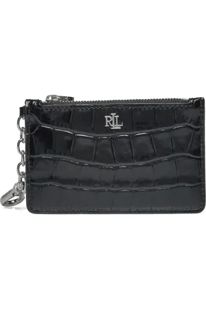 Ralph Lauren Croc-Embossed Leather Zip Card Case Bags Card Holders & Wallets Card Holder Black