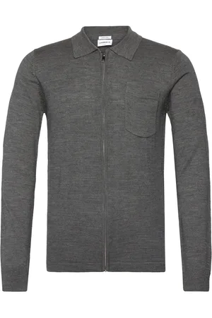 Lindbergh Merino Polo Collar Zip Cardigan Tops Knitwear Full Zip Jumpers Grey