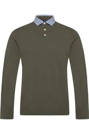 Hackett Woven Collar Ls Tops Polos Long-sleeved Khaki Green