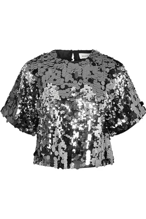 SELECTED Slftana 3/4 Sequins Top B Tops Blouses Short-sleeved Silver