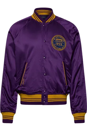Ralph Lauren Satin Varsity-Inspired Jacket Outerwear Jackets Varsity Jackets Purple