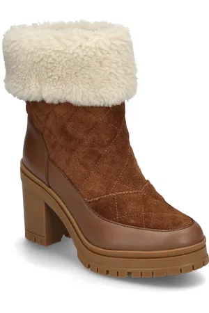 Ralph Lauren Coraline Shearling-Trim Suede Bootie Shoes Boots Ankle Boots Ankle Boots With Heel Brown