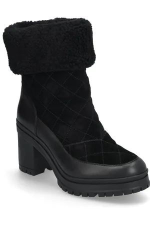 Ralph Lauren Coraline Shearling-Trim Suede Bootie Shoes Boots Ankle Boots Ankle Boots With Heel Black
