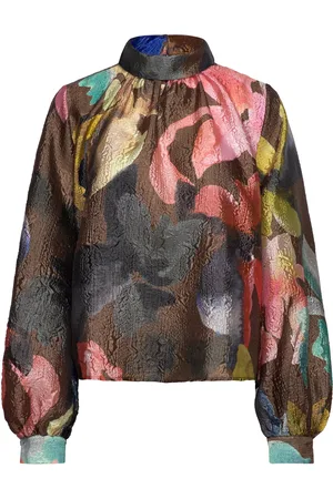 STINE GOYA Gathered Long Sleeve Top, 2258 Crin Tops Blouses Long-sleeved Brown