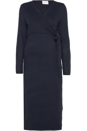 Mama;licious Mlfie Tess L/S Knit Midi Dress 2F Knælang Kjole Navy