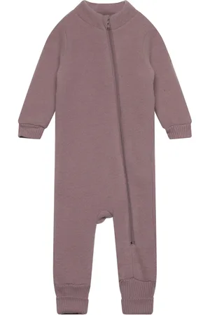 Mikk-Line Wool Suit W Rib Outerwear Fleece Outerwear Fleece Coveralls Purple