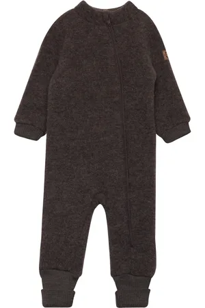 Mikk-Line Wool Suit W Rib Outerwear Fleece Outerwear Fleece Coveralls Brown