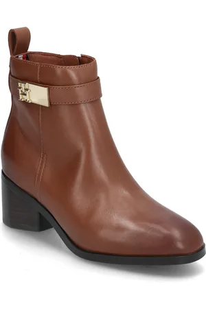 Tommy Hilfiger Th Logo Mid Heel Bootie Shoes Boots Ankle Boots Ankle Boots With Heel Brown