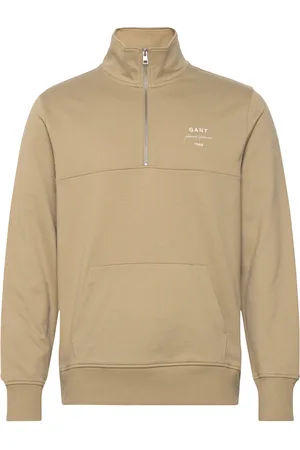GANT Logo Script Jersey Halfzip Tops Knitwear Half Zip Jumpers Beige