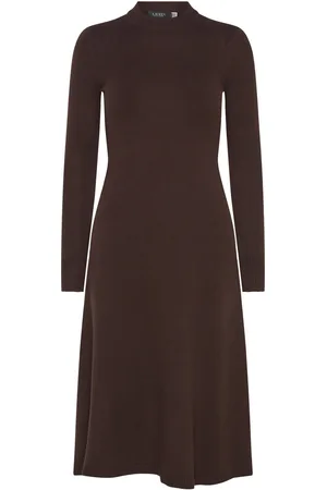 Ralph Lauren Wool-Blend Long-Sleeve Sweater Dress Knælang Kjole Brown