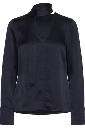 Dante 6 Niyra Creased V-Neck Top Tops Blouses Long-sleeved Navy