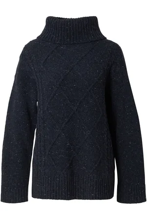 Lexington Emma Wool Blend Cable Knitted Roll Neck Tops Knitwear Turtleneck Navy
