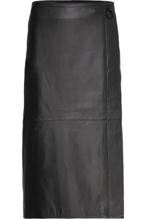 Dante 6 Seri Leather Wrap Skirt Skirts Knee-length & Midi Skirts Black