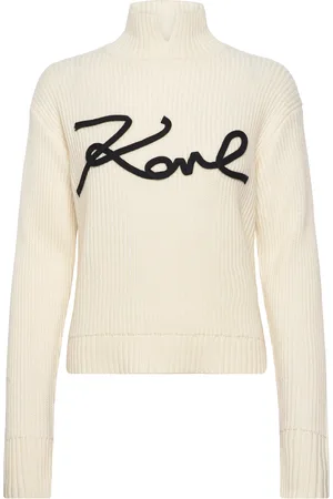 Karl Lagerfeld Soutache Signature Chunky Knit Tops Knitwear Turtleneck Cream