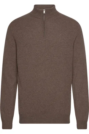Hackett Lambswool Hzip Tops Knitwear Half Zip Jumpers Brown