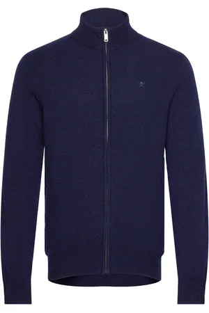 Hackett Lambswool Fzip Tops Knitwear Full Zip Jumpers Navy