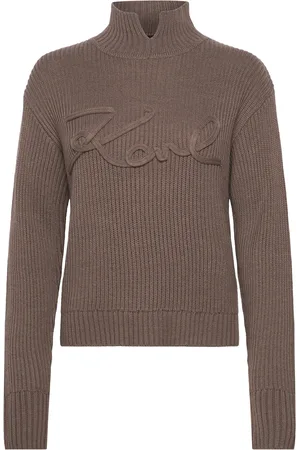 Karl Lagerfeld Soutache Signature Chunky Knit Tops Knitwear Turtleneck Beige