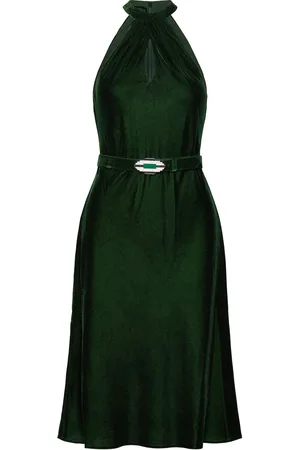 Ralph Lauren Belted Velvet Halter Dress Kort Kjole Green