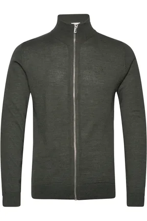 Lindbergh Merino Stand Up Collar Cardigan Tops Knitwear Full Zip Jumpers Khaki Green